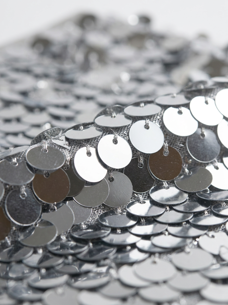 Paillettenrock Silber – Detail der Paillettenscheiben