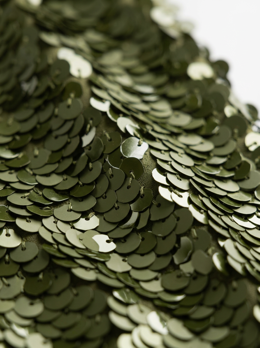 Paillettenrock Oliv – Detail der Paillettenoberfläche